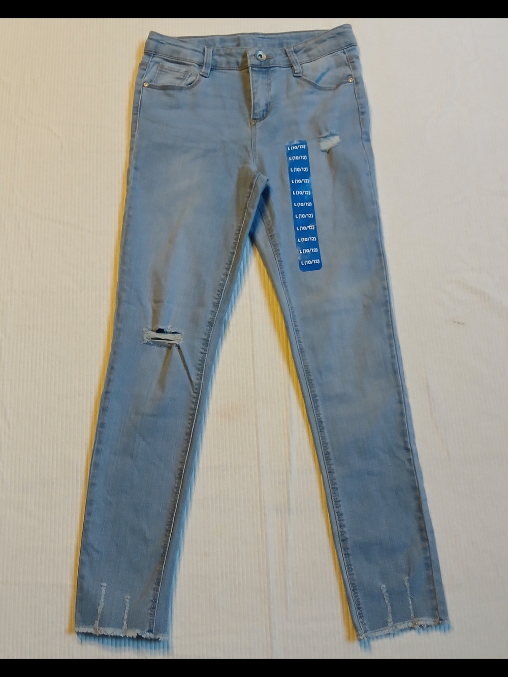 Member's Mark Girls Skinny Jeans Size L 10/12 Light Wash Distressed Raw Hem NWT